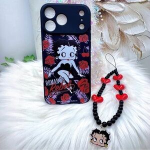 Betty Boop iPhone 17 Pro Case with Phone lanyard, Black & Red Theme